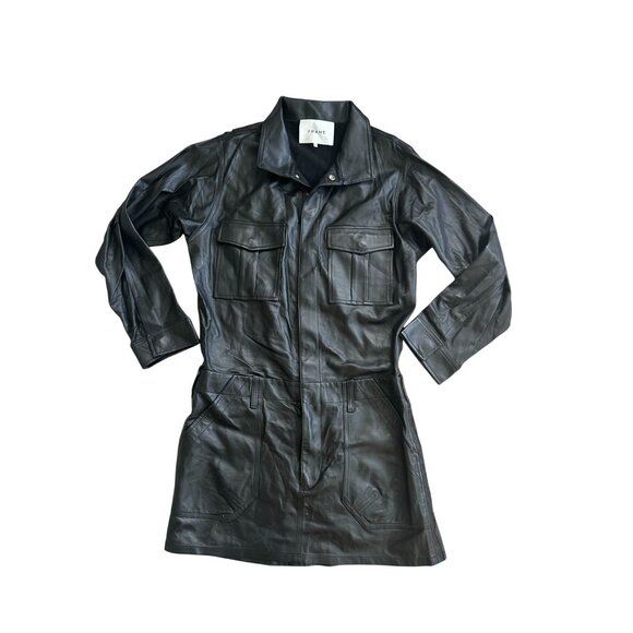 FRAME Black Leather Long Sleeve Mini Dress Size Small - Picture 8 of 8